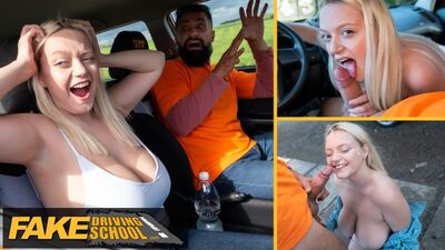 Big natural tits blonde hardcore sex and facial after near miss with Fake Taxi